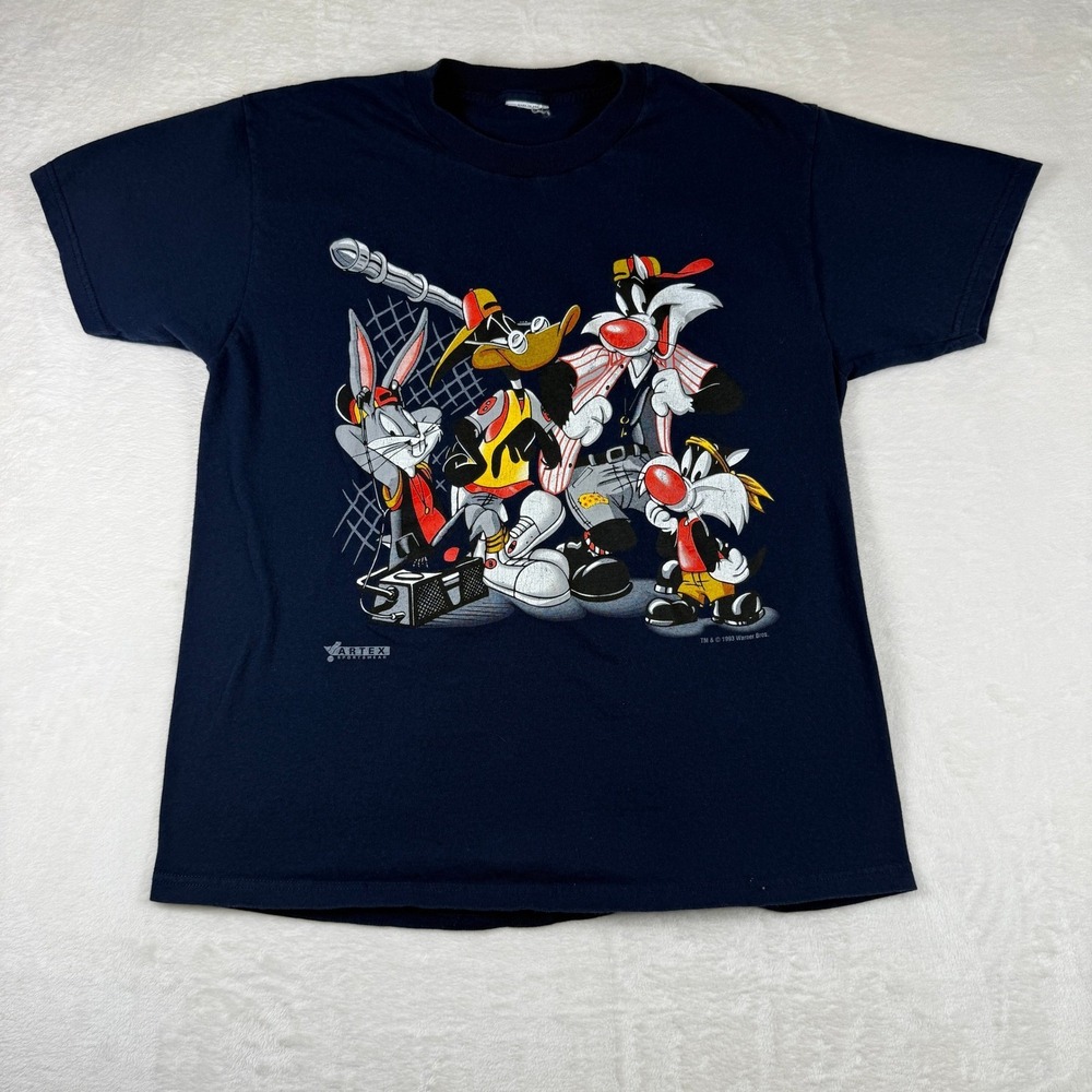 Vintage 1993 Looney Tunes‎ Artex T-Shirt Navy Blue Hip Hop Bugs Bunny Daffy Duck